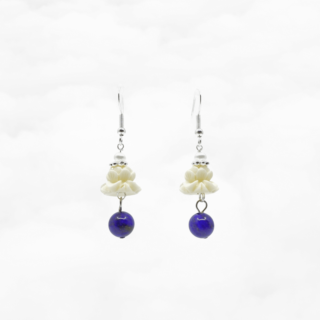 Coral Lotus Earrings with Lapis - Yun Boutique