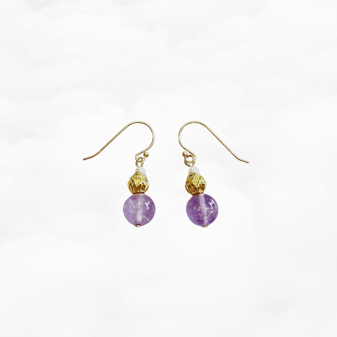 Gold Lotus Amethyst Earrings - Yun Boutique