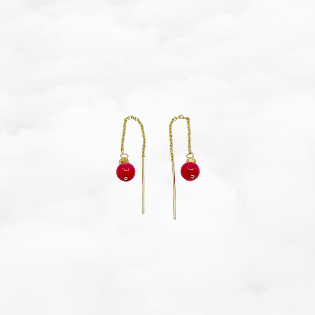 Gold Red Coral Thread Earrings in Sterling Silver - Yun Boutique