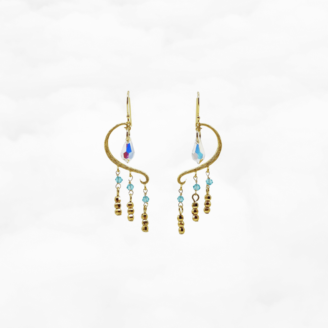 Heavenly Elegance Tassel Earrings - Gold Blue