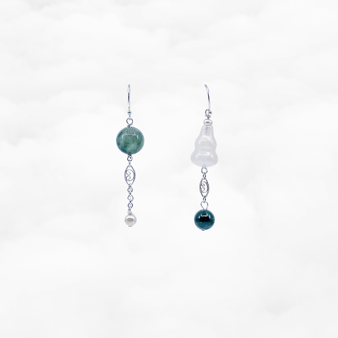 The Nine Green Phantom and Jade Asymmetry Earrings