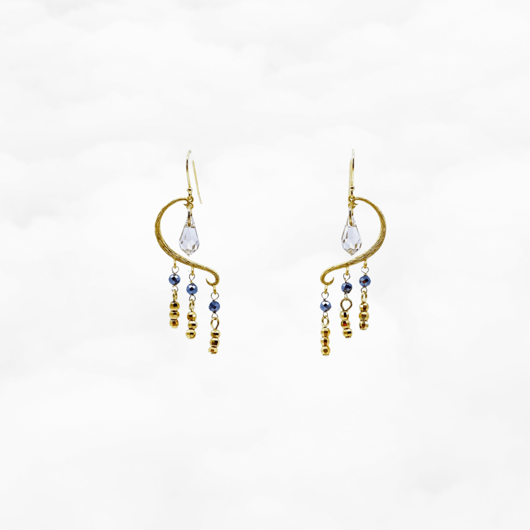 Heavenly Elegance Tassel Earrings - Gold Grey