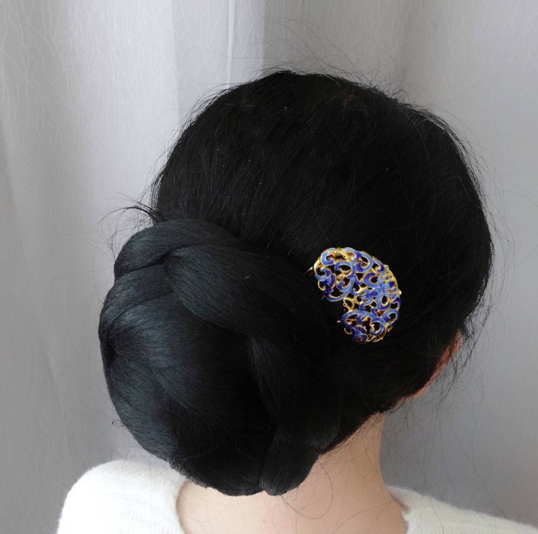 Blue Enamel Peony Hair Comb - Yun Boutique