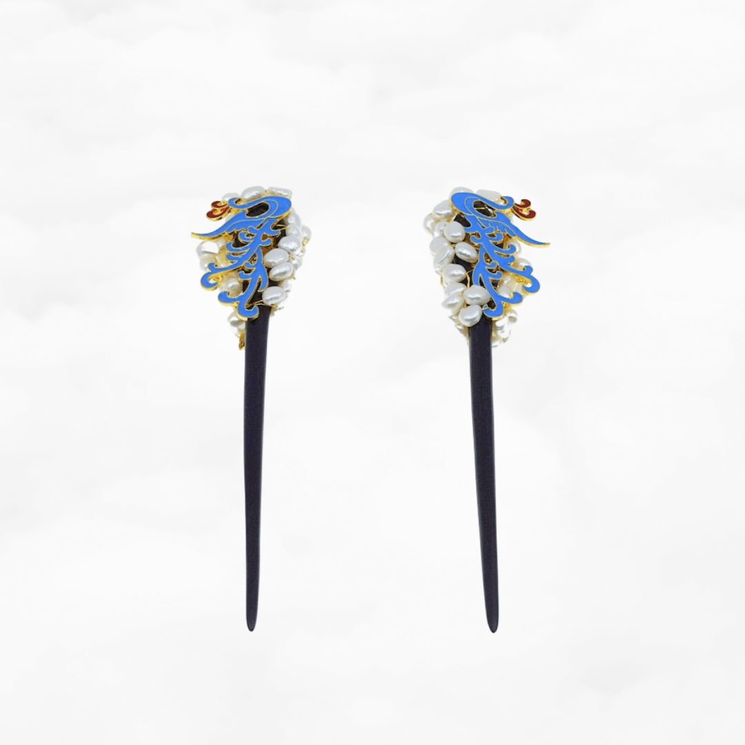 Auspicious Baroque Pearl Enamel Wood Hair Stick - Yun Boutique