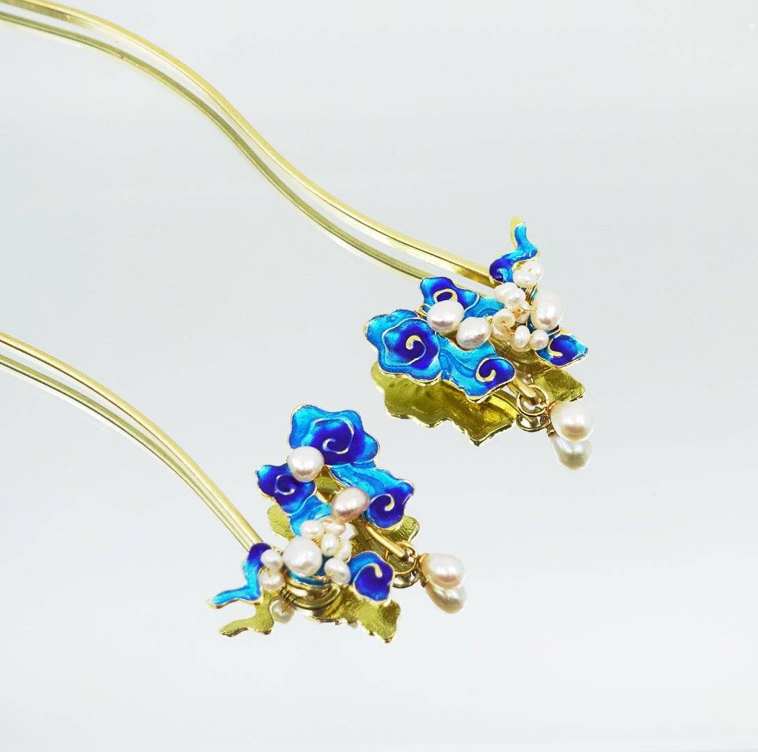 Auspicious Hair Stick with Enamel Pearl - Yun Boutique