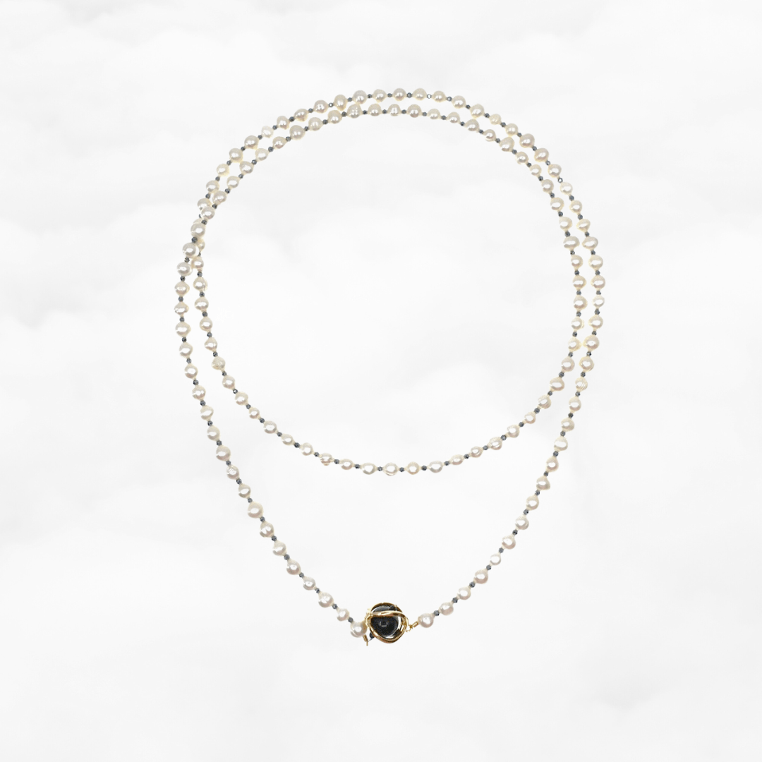 Multi-style Opera Pearl Necklace (Black Terahertz Stone)