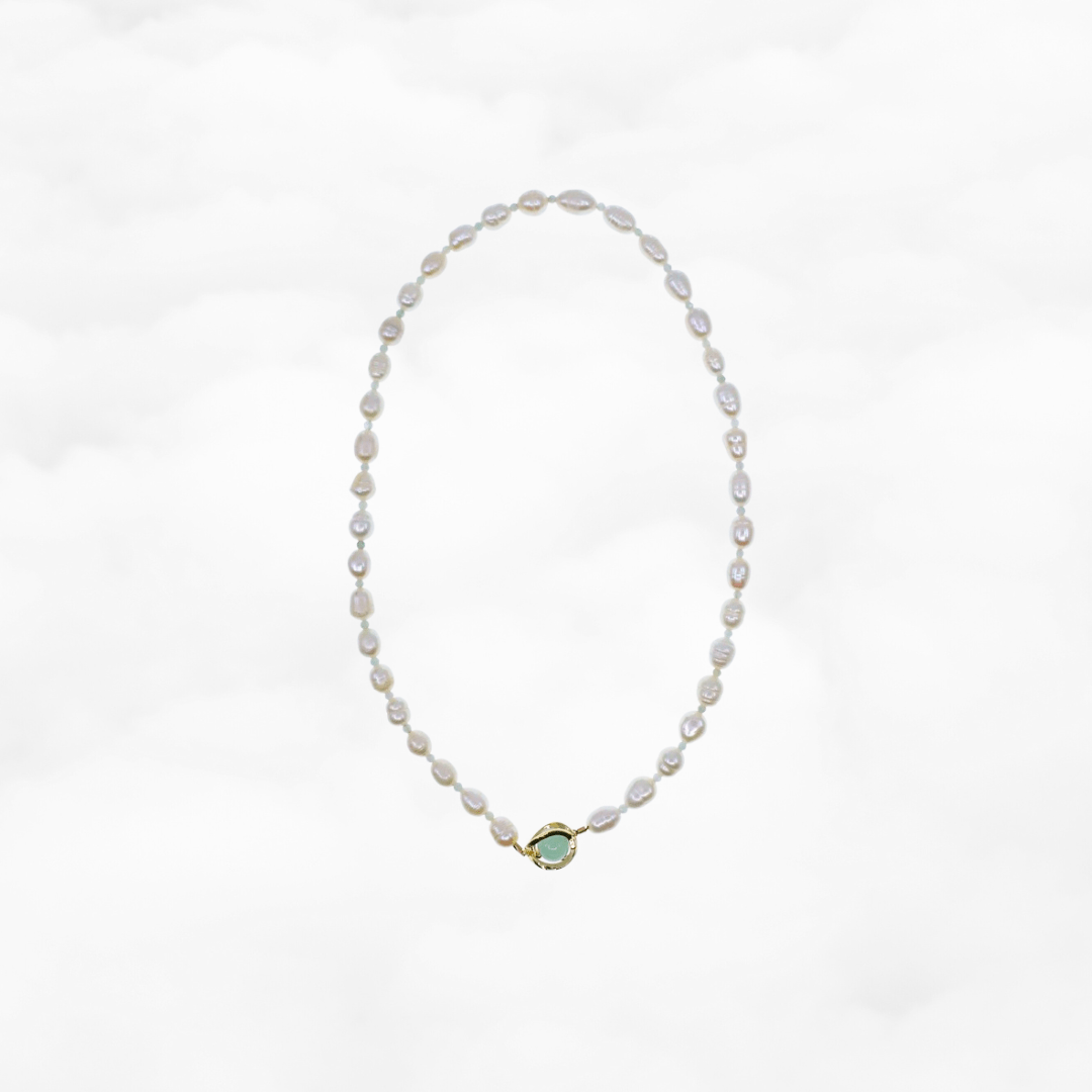 Beaded Baroque Pearl and Jade Necklace Gold - Yun Boutique