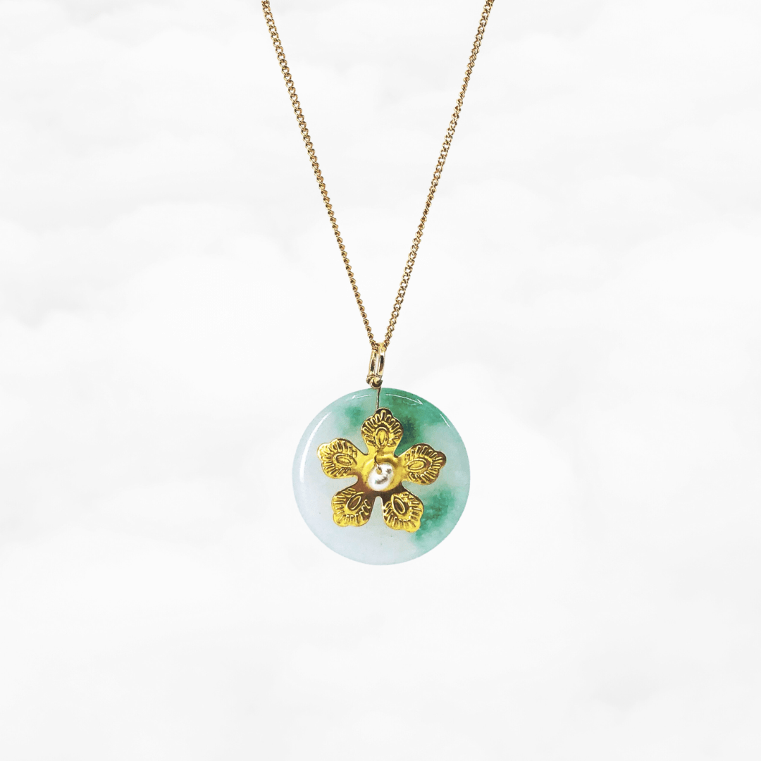 Gold Floral Jade Necklace