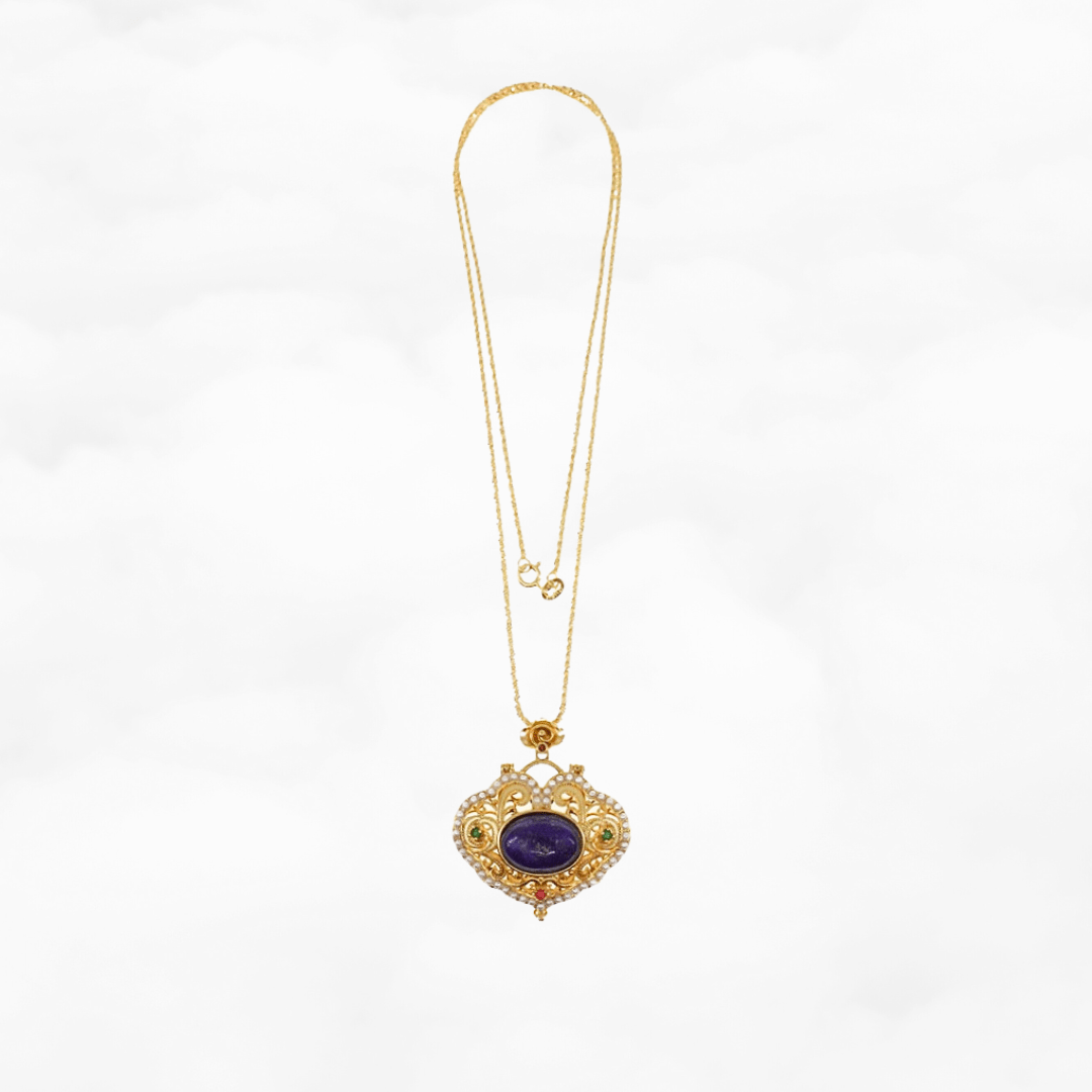 Ruyi Locket Necklace - Lapis - Yun Boutique