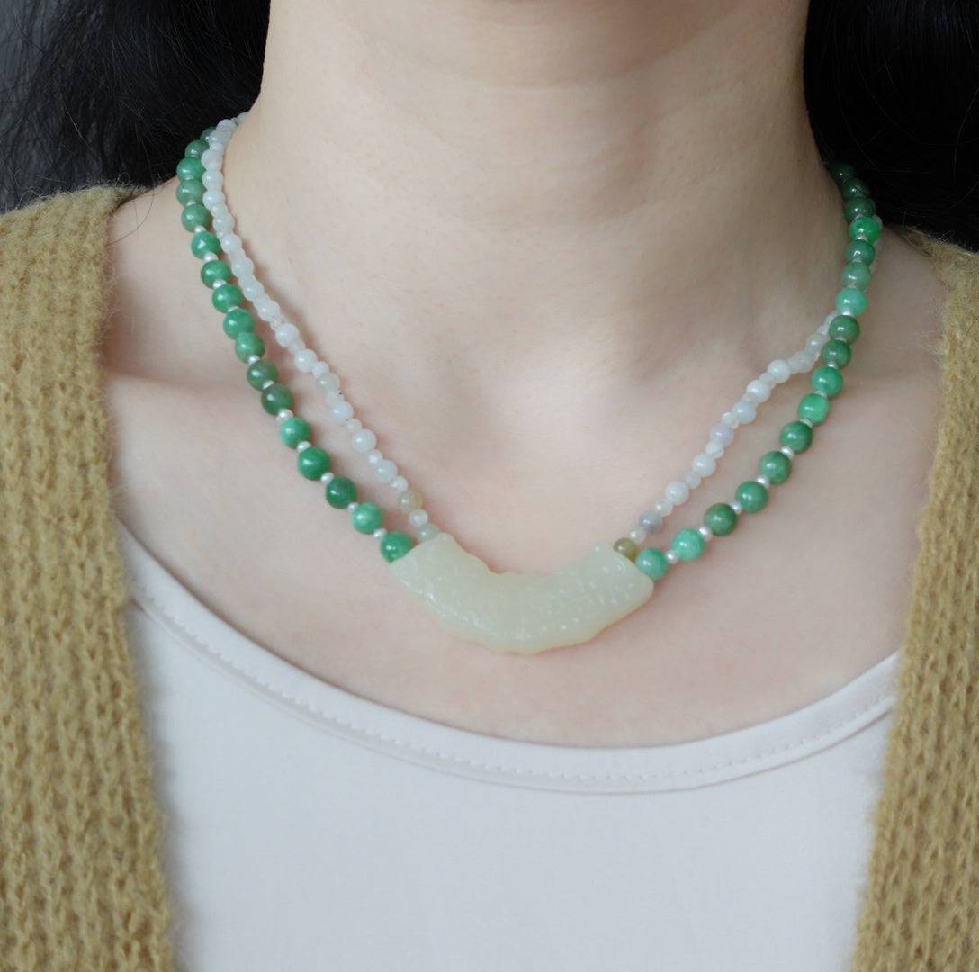 Collar de jade verde de doble capa auspicioso