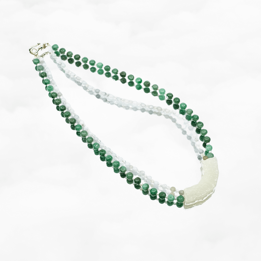 Auspicious Double Layer Green Jade Necklace - Yun Boutique