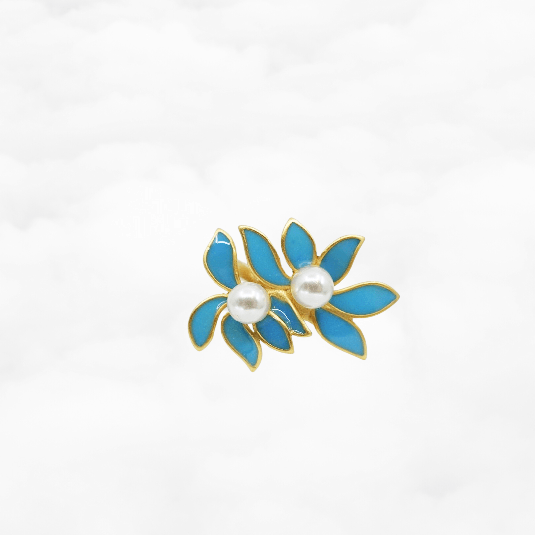 Gold Enamel Orchid Ring - Yun Boutique