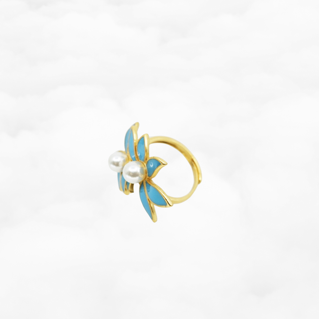 Gold Enamel Orchid Ring - Yun Boutique