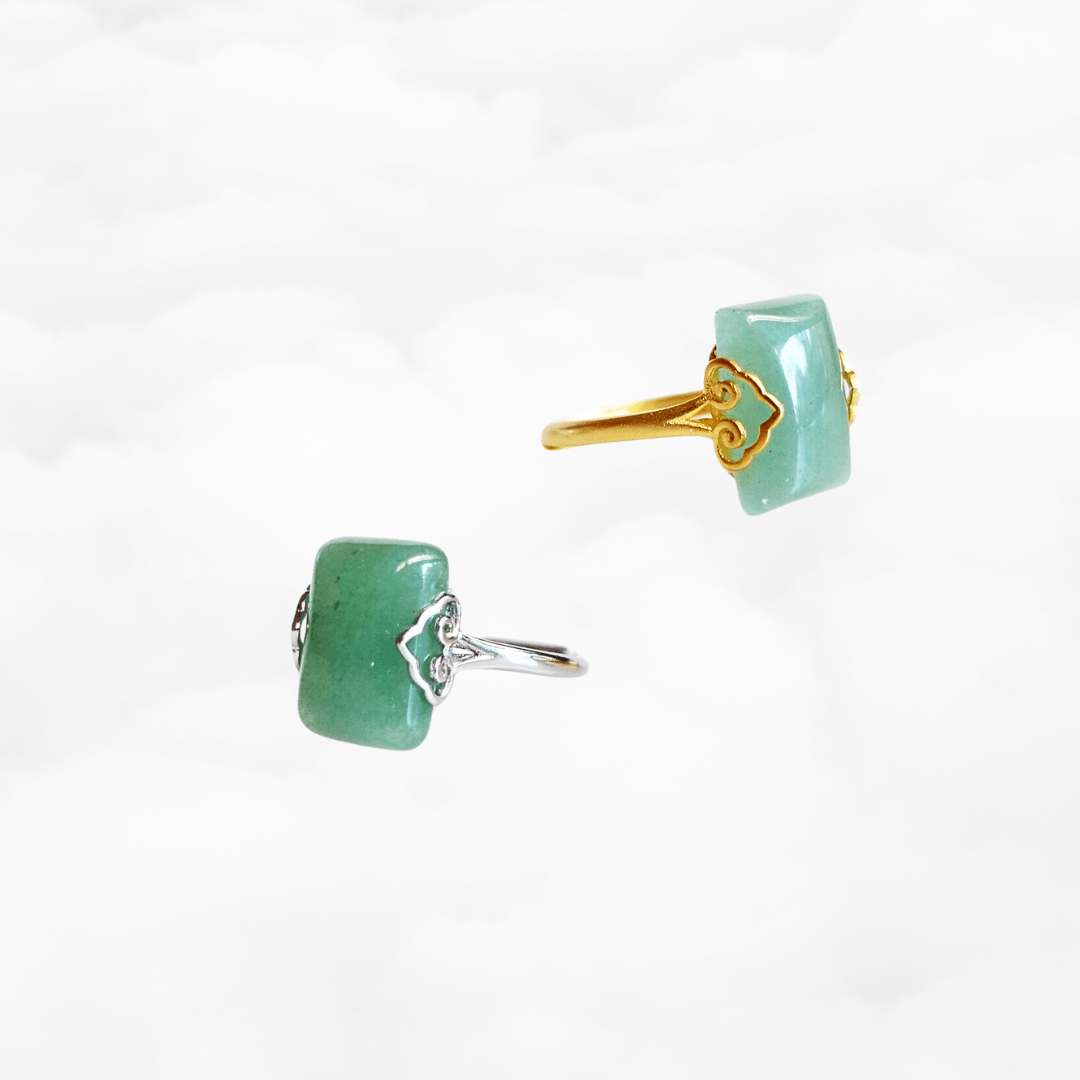 Gold Rectangle Green Aventurine Ring - Yun Boutique