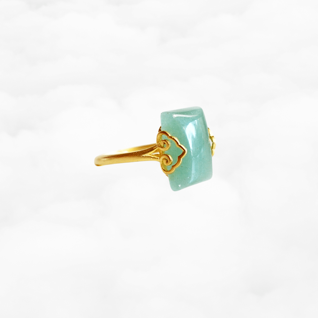 Gold Rectangle Green Aventurine Ring - Yun Boutique