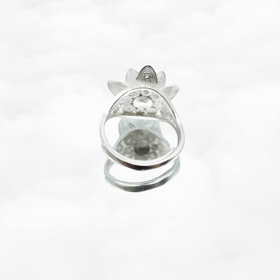 Silver Filigree Inlay Lotus Ring - Yun Boutique