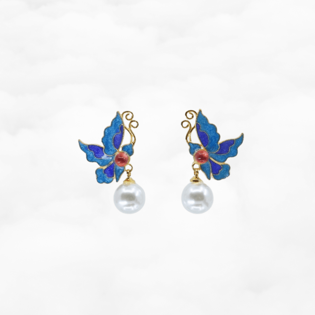 Imitation Kingfisher Enamel Butterfly Stud Earrings - Yun Boutique