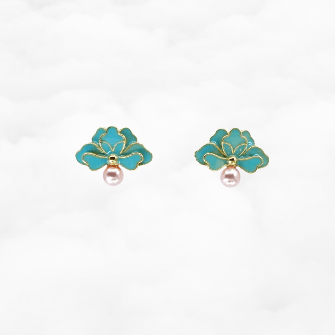 Imitation Kingfisher Enamel Flora Stud Earrings - Yun Boutique