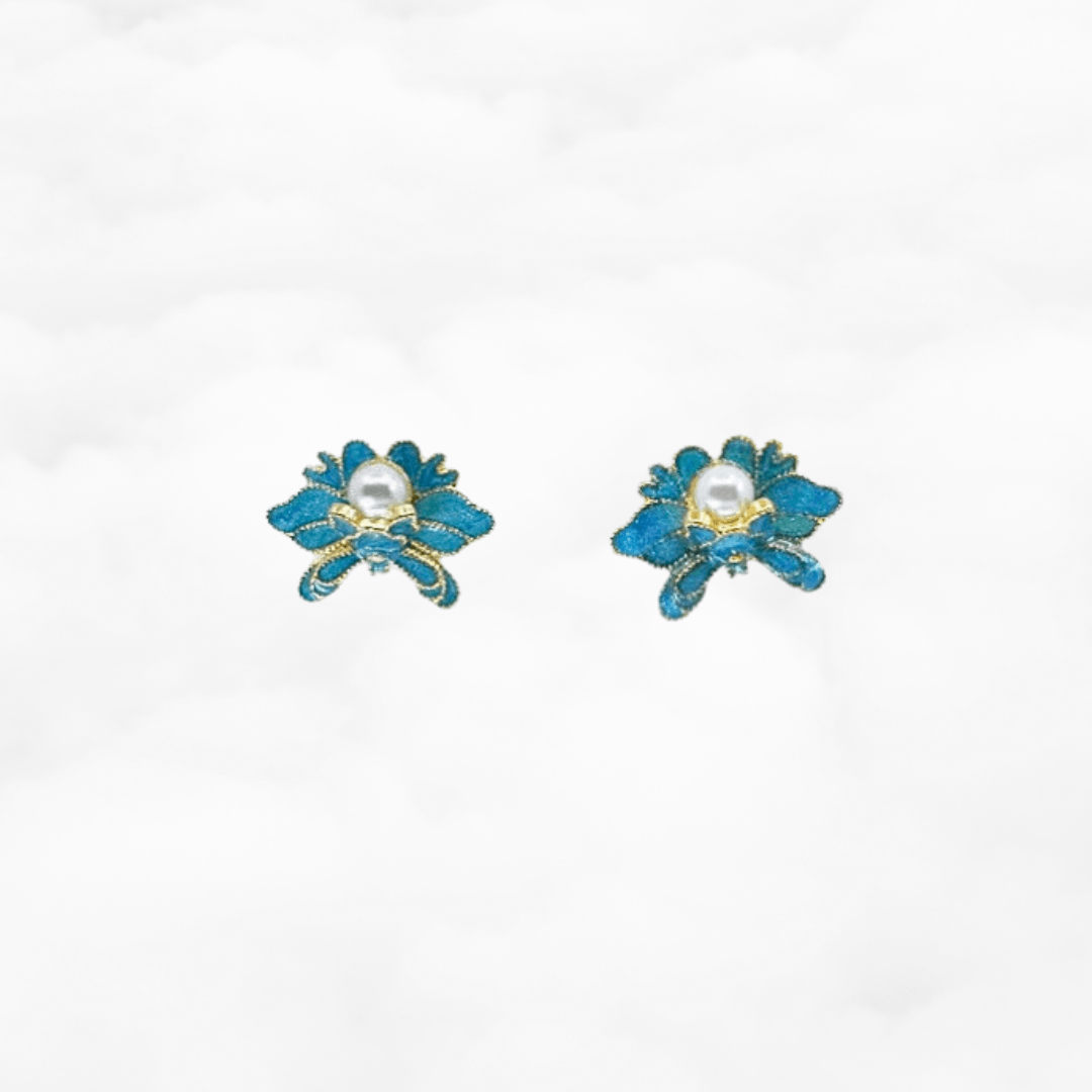 Imitation Kingfisher Enamel Floral Stud Earrings