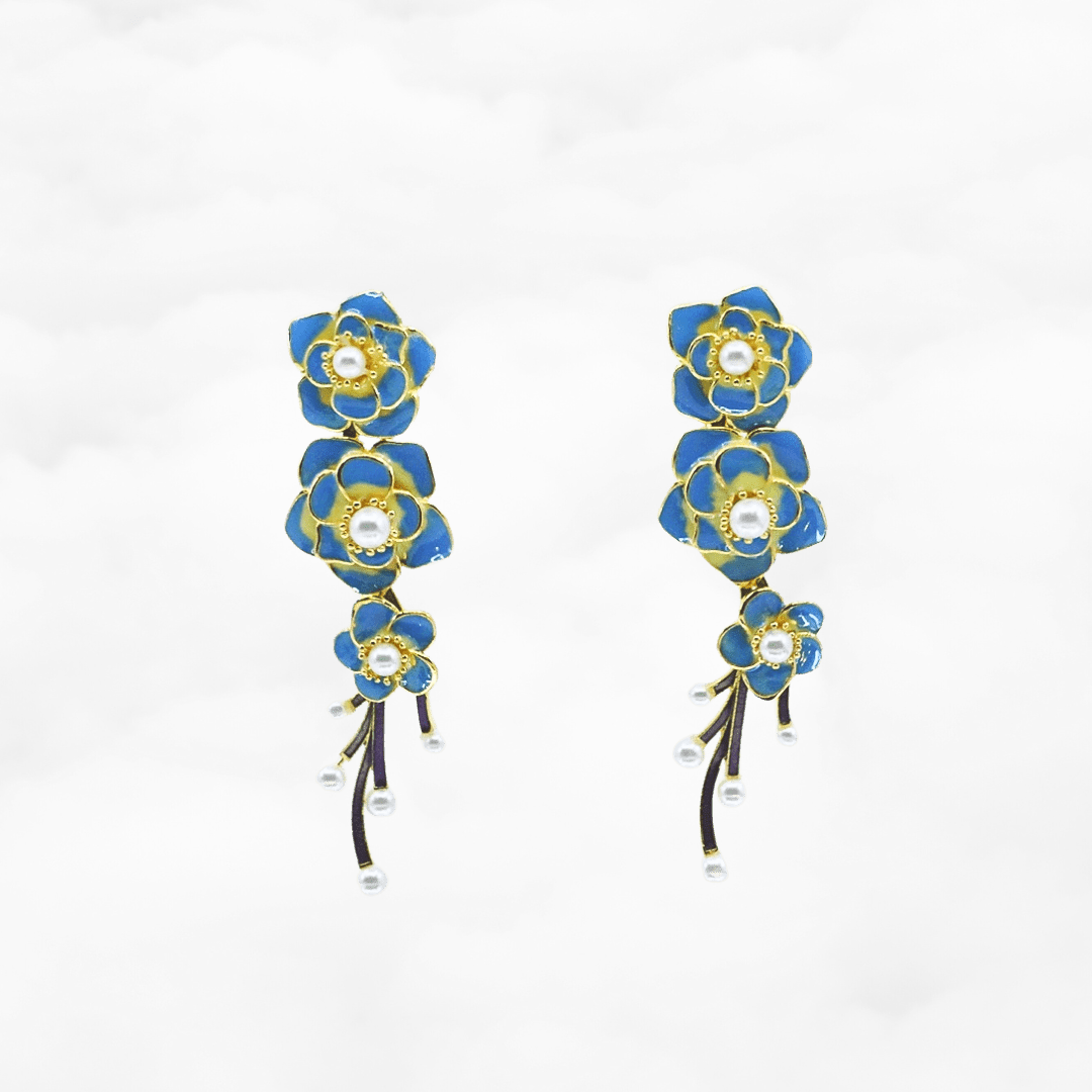 Imitation Kingfisher Enamel Floral Stud Earrings