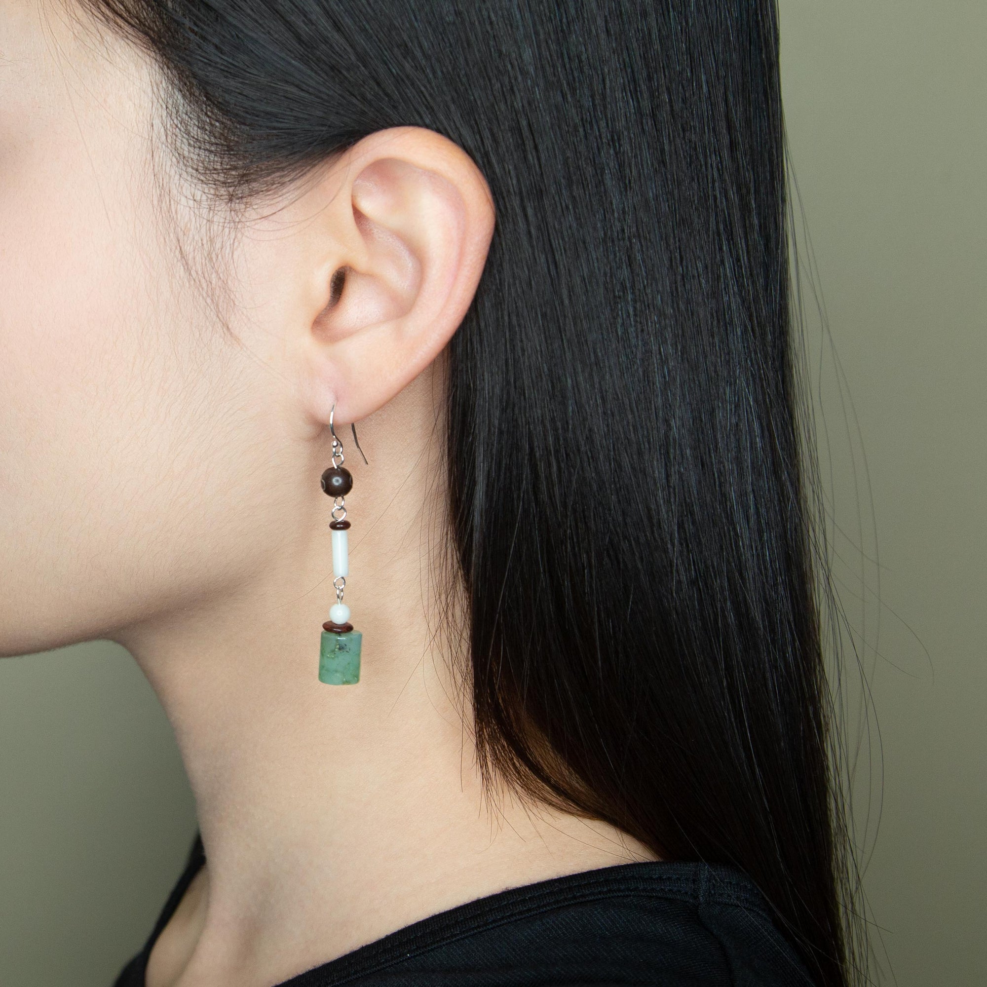 Vintage Jade and Rosewood Earrings - Yun Boutique