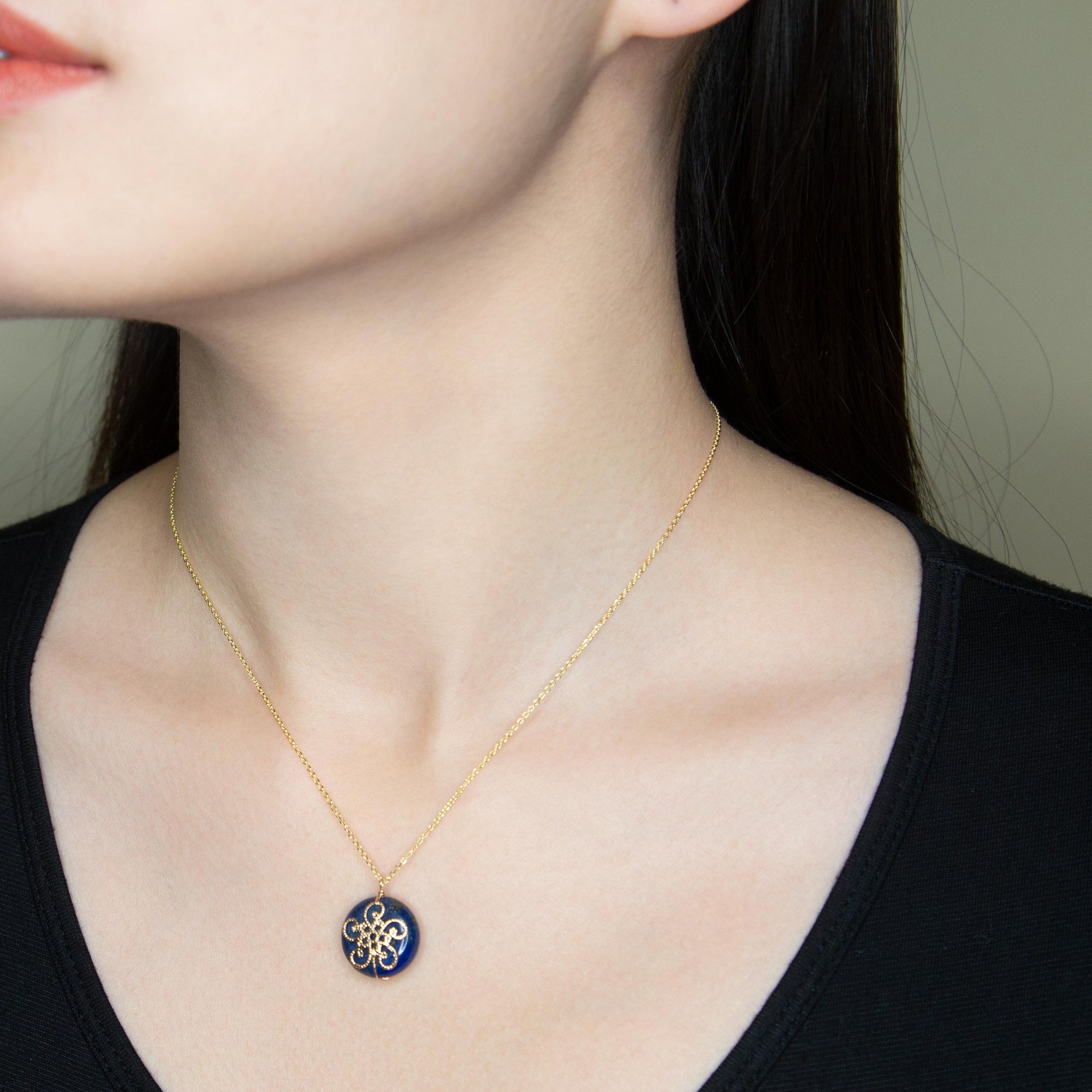 Heavenly Flower Lapis Pendant Necklace