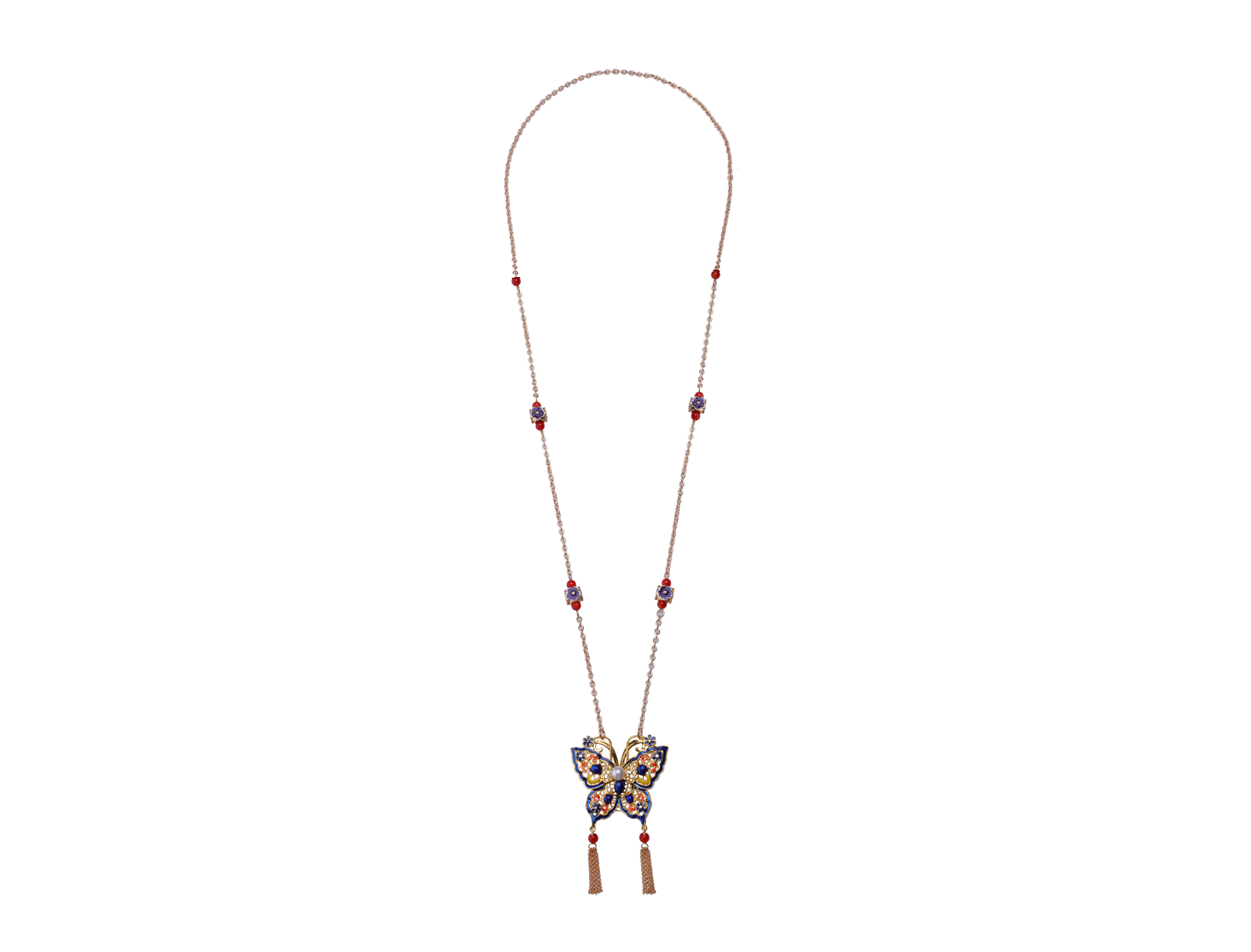 Butterfly Enamel Tassel Necklace