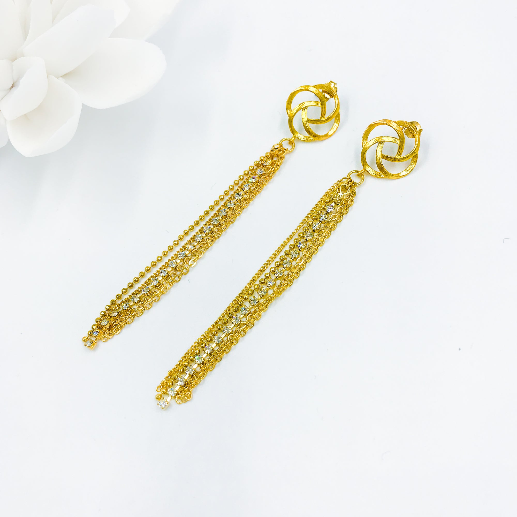 Chinese Knot Tassel Earrings Gold