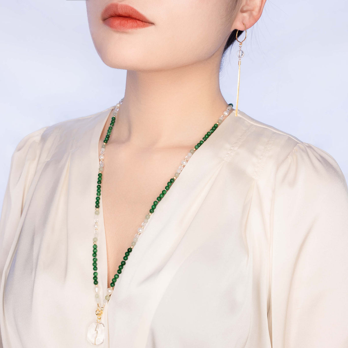 Return to Origin Jadeite Lariat Tassel Necklace Set - Yun Boutique