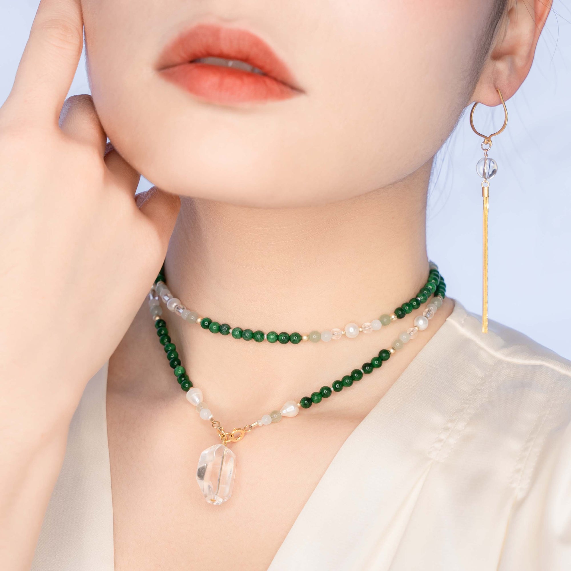 Return to Origin Jadeite Lariat Tassel Necklace Set - Yun Boutique