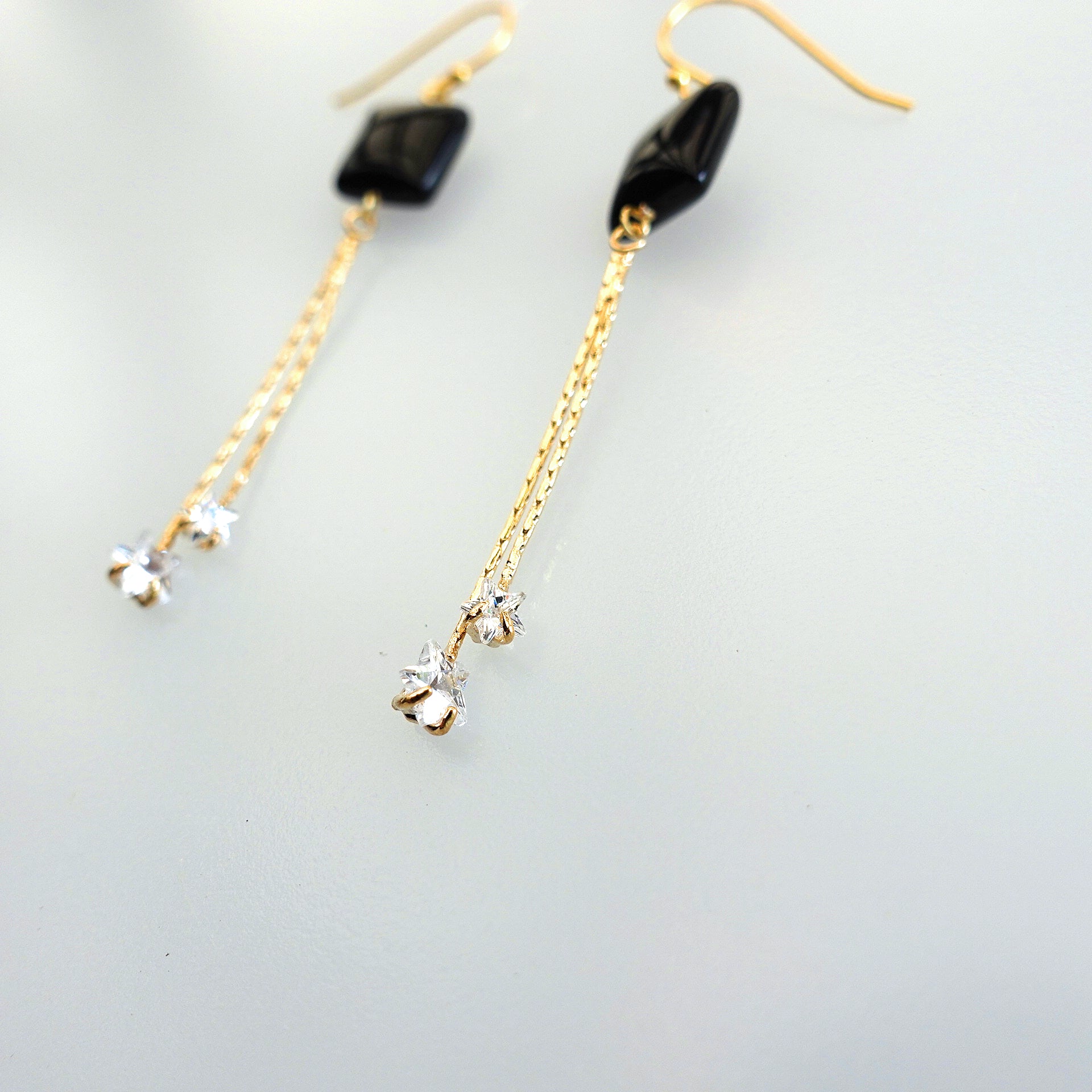 Yun Boutique Gold Zircon Star Earrings with Two String Tassels