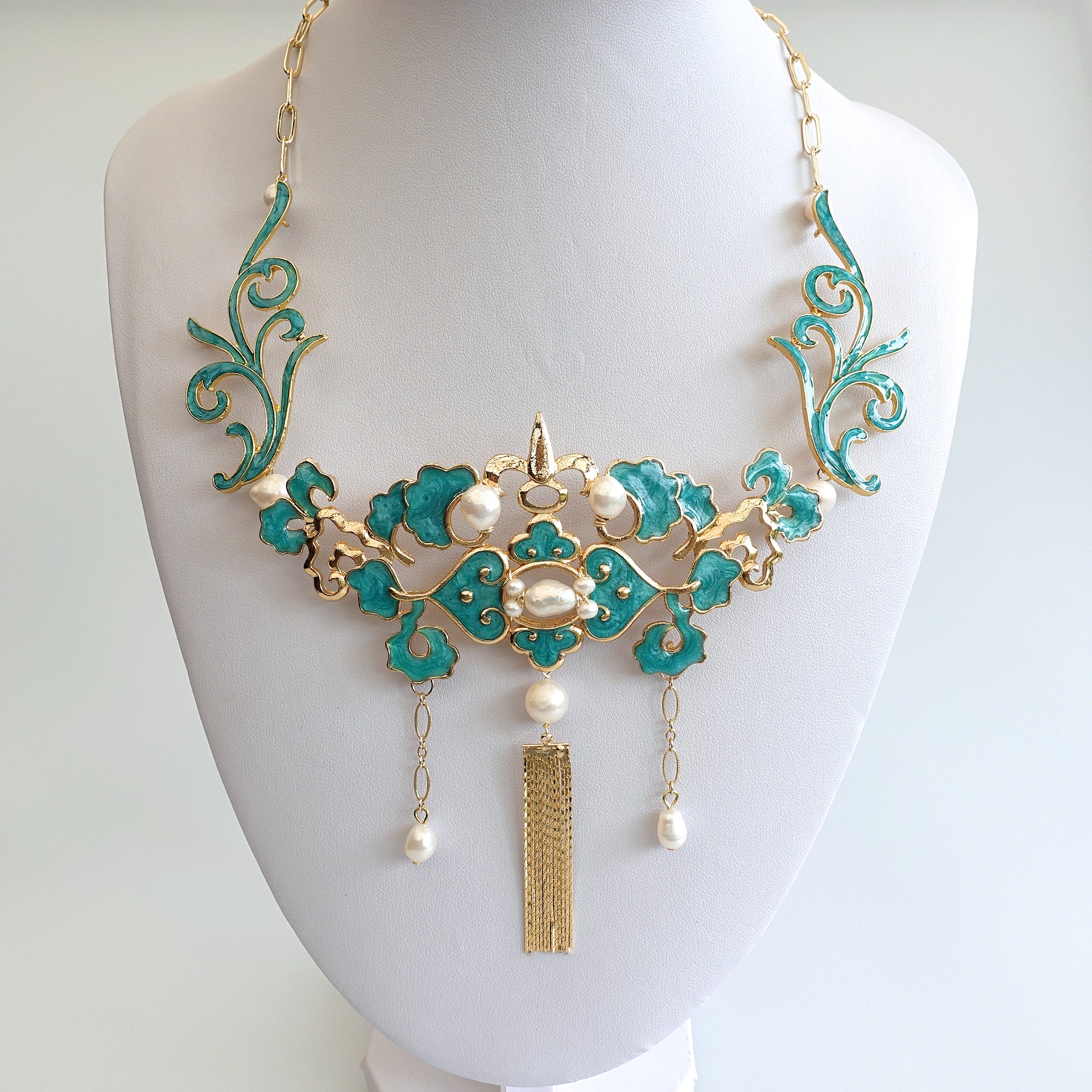 Yun Boutique Turquoise Enamel Tassel Statement Necklace