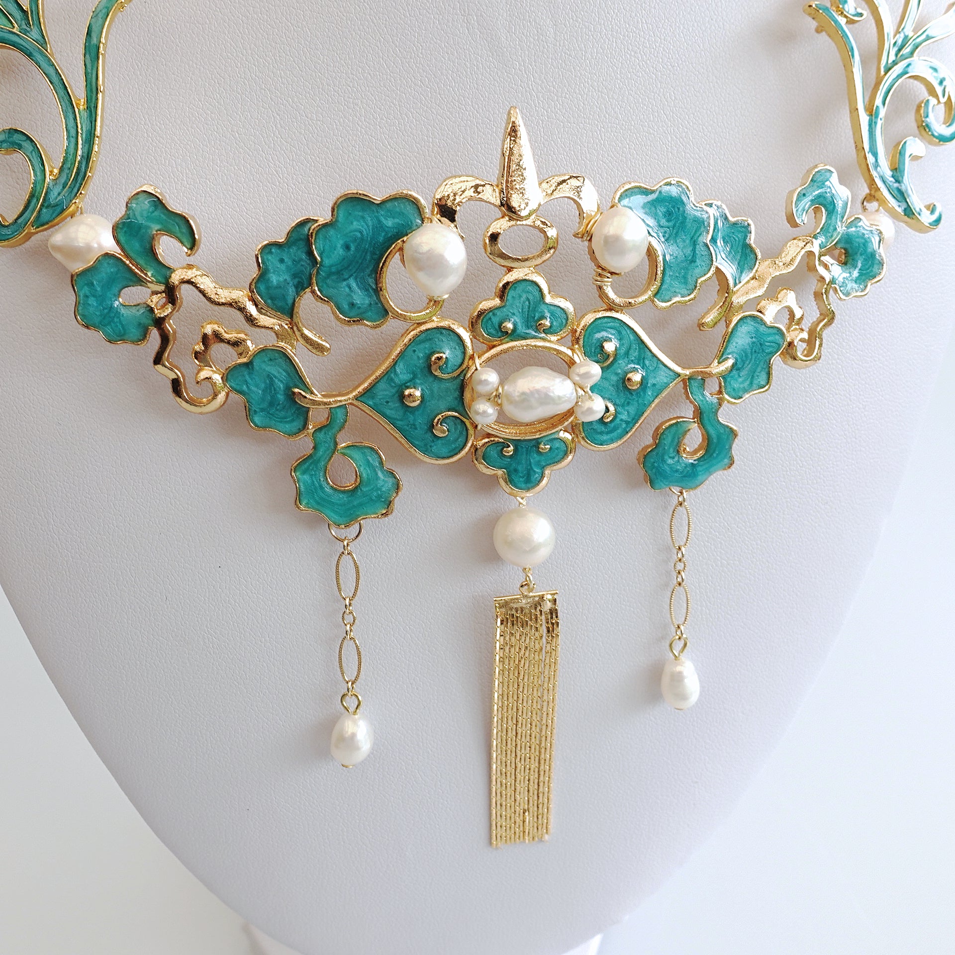 Yun Boutique Turquoise Enamel Tassel Statement Necklace