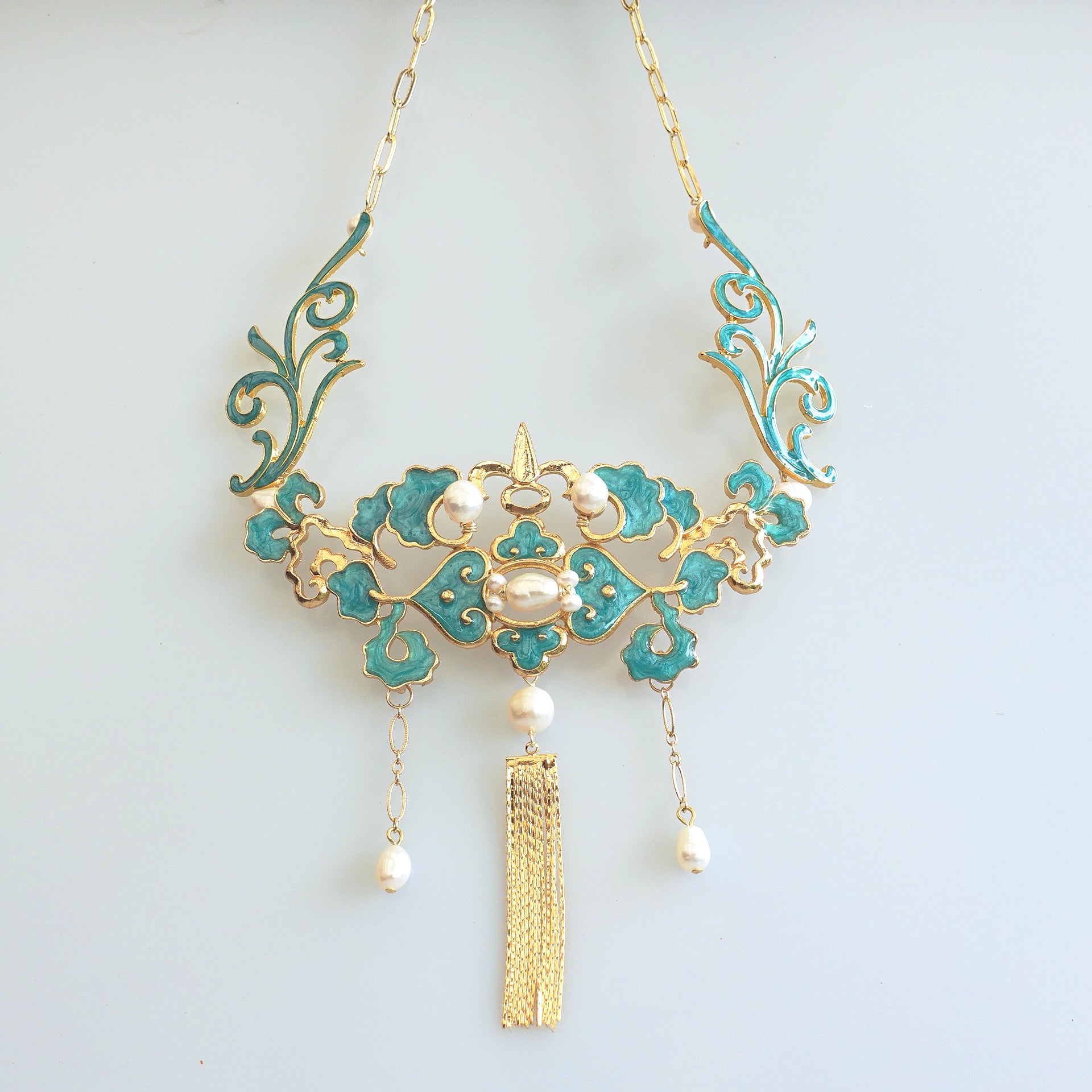 Yun Boutique Turquoise Enamel Tassel Statement Necklace