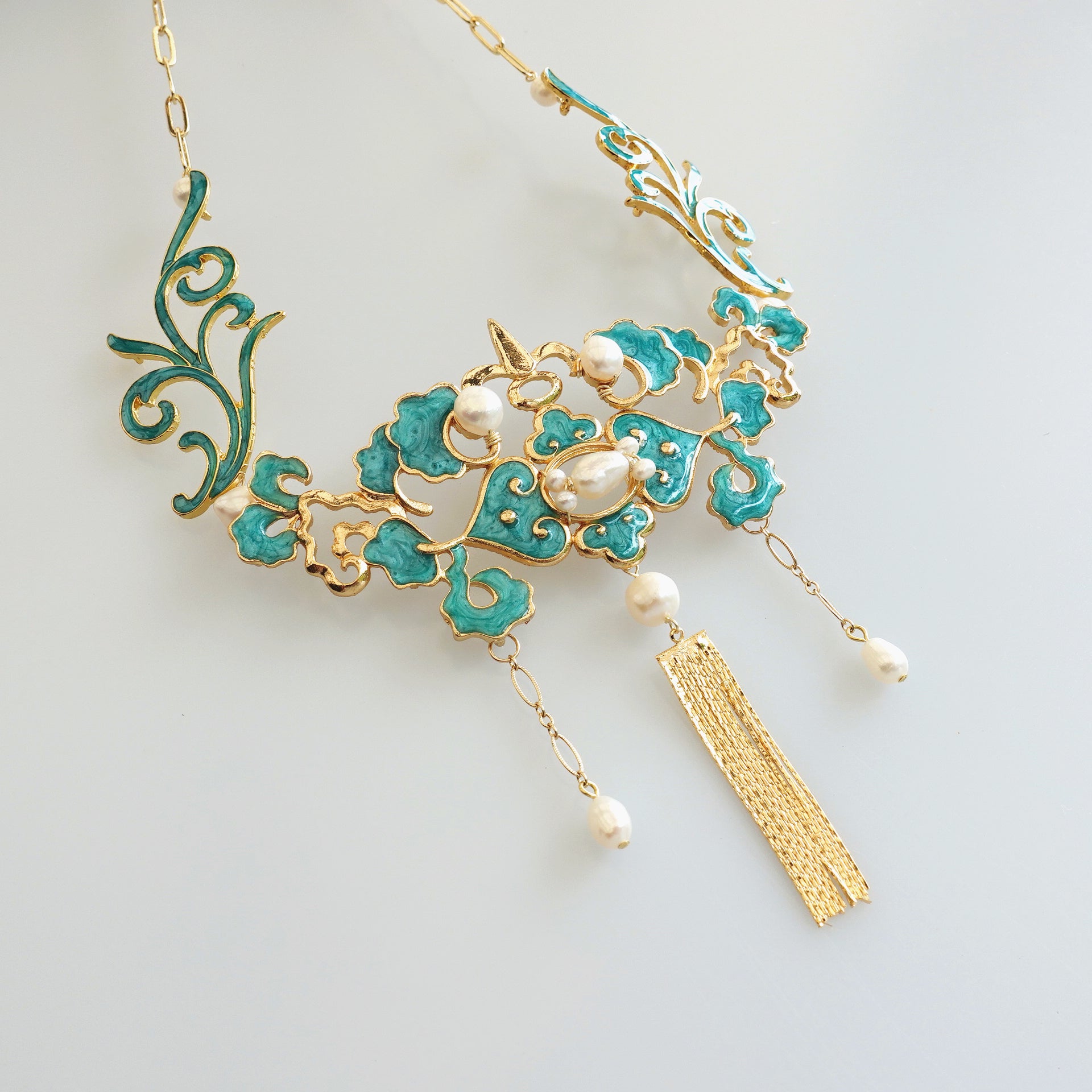 Yun Boutique Turquoise Enamel Tassel Statement Necklace