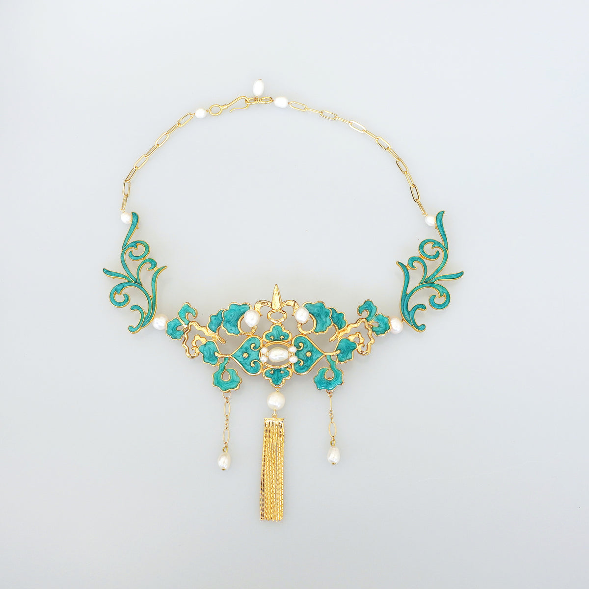 Yun Boutique Turquoise Enamel Tassel Statement Necklace