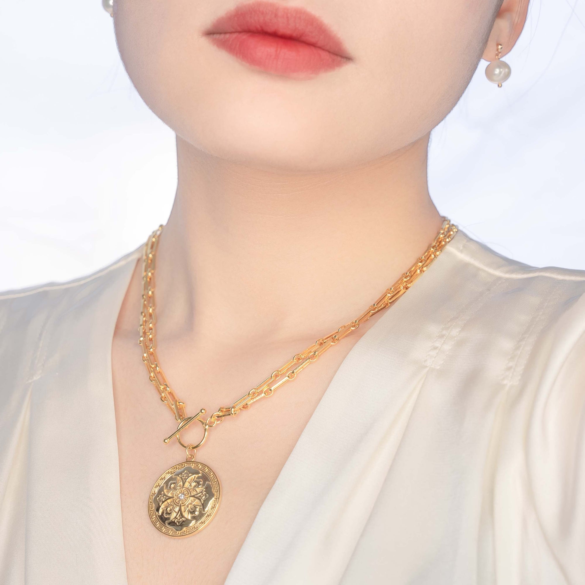 Auspicious Flower Pendant Necklace Vermeil Model - Yun Boutique