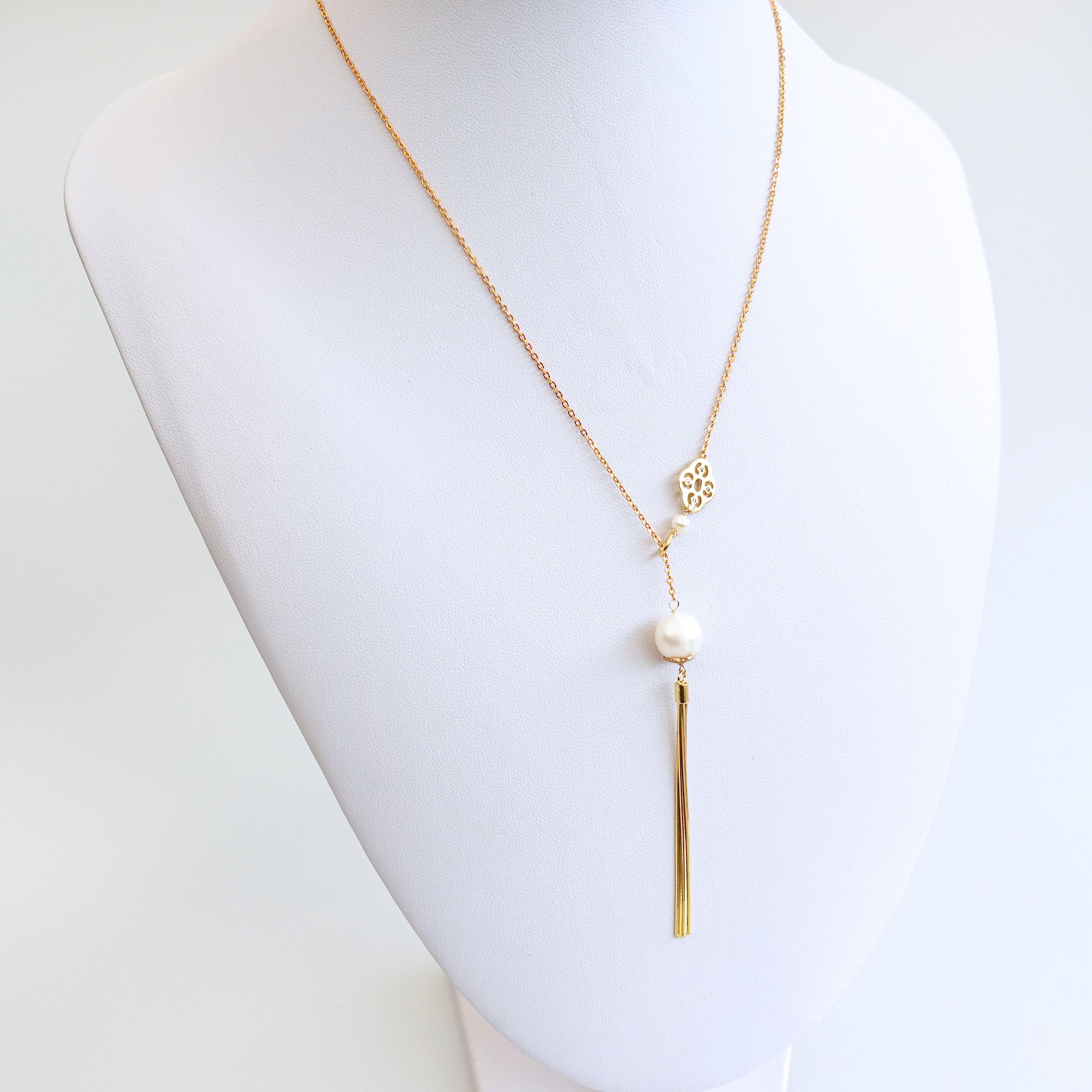 Yun Boutique Asian Style Y Chain Tassel Necklace Gold