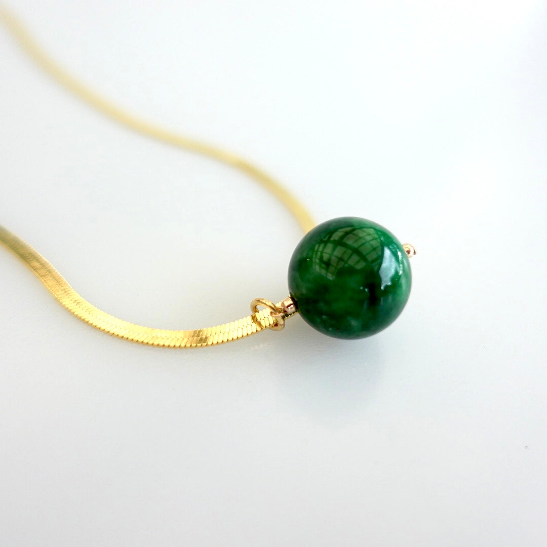 Large Jadeite Pendant Necklace with Gold Herringbone Chain