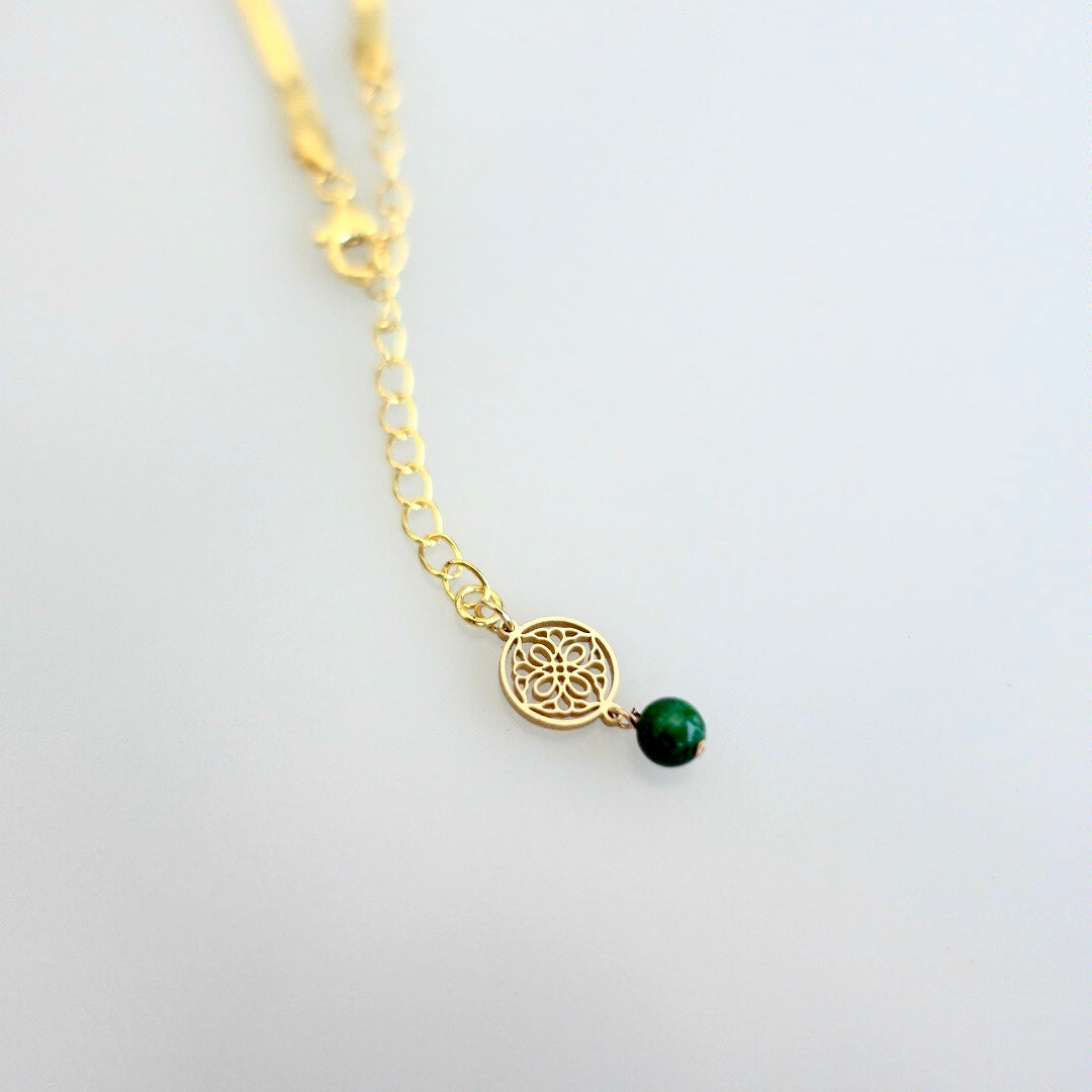 Large Gemstone Pendant Necklace with Gold Herringbone Chain