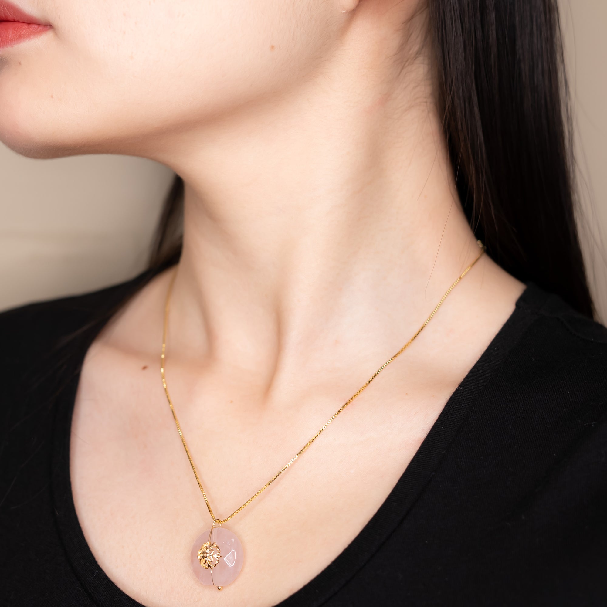 Plum Blossom Necklace in Rose Quartz - Yun Boutique