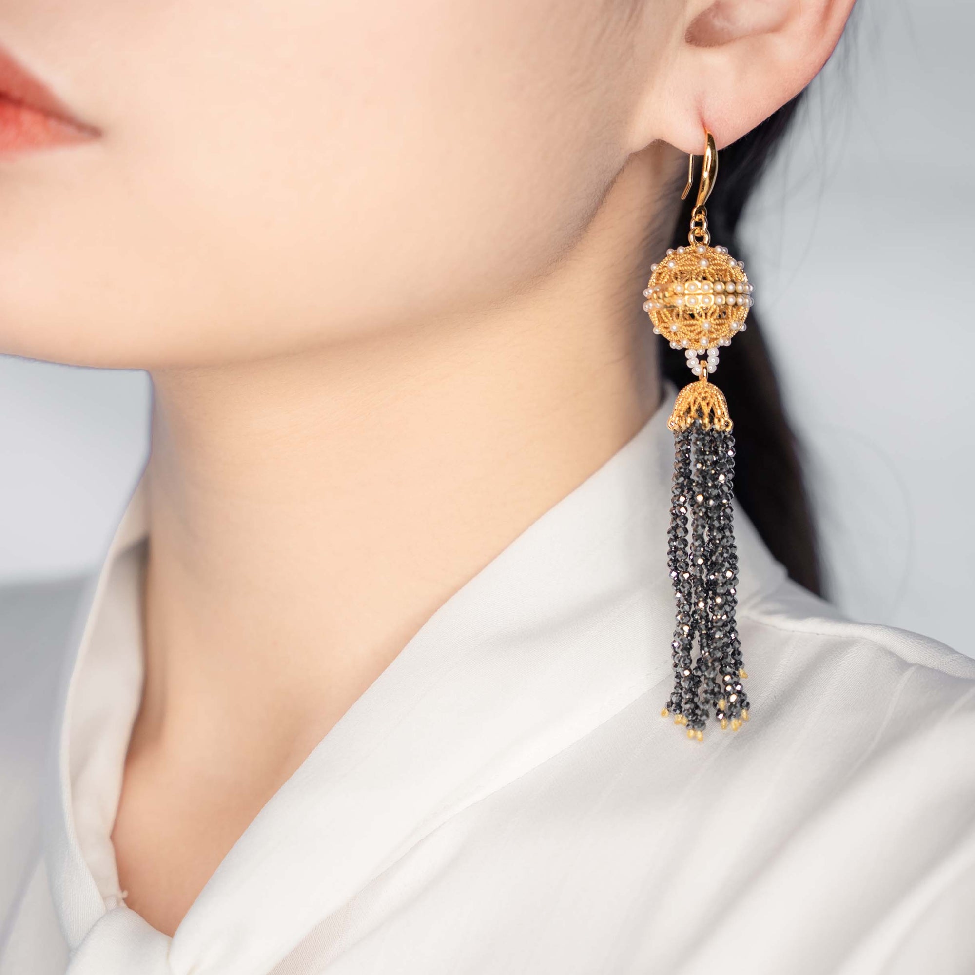 Herbal Locket Crystal Tassel Earrings - Terahertz Stone - Yun Boutique