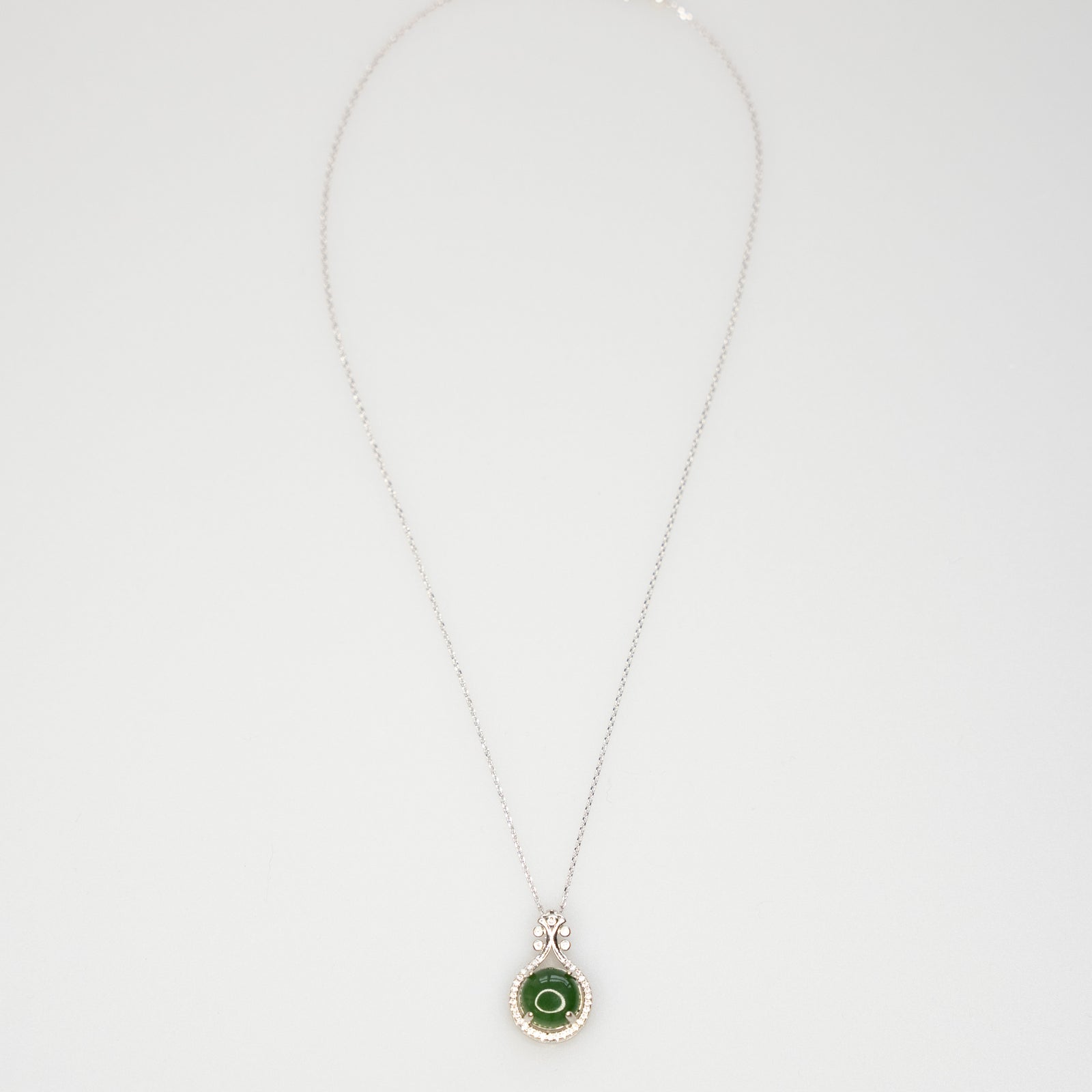 Pipa Green Hetian Nephrite Jade Necklace Silver