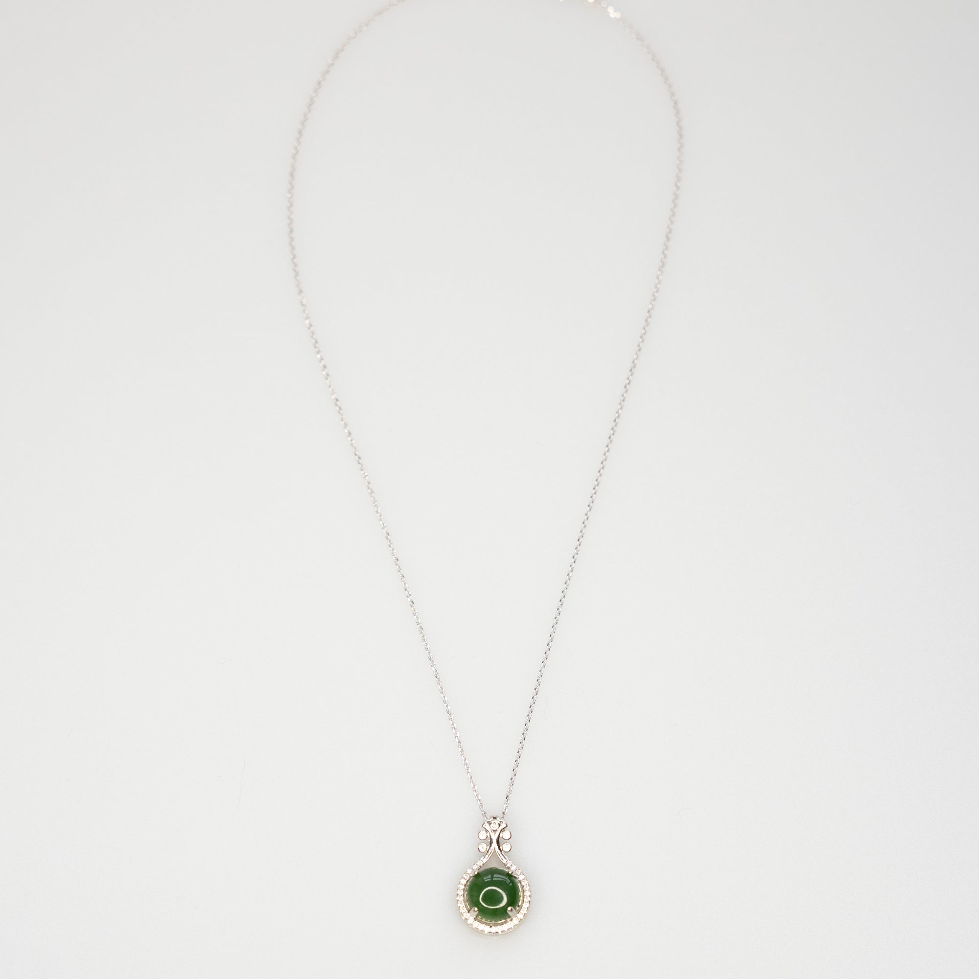 Pipa Green Hetian Nephrite Jade Necklace Silver