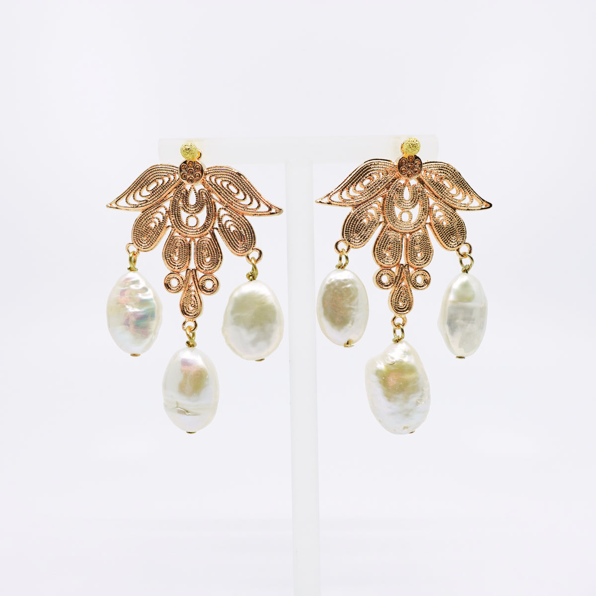 Phoenix Feather Filigree Baroque Pearl Earrings - Yun Boutique