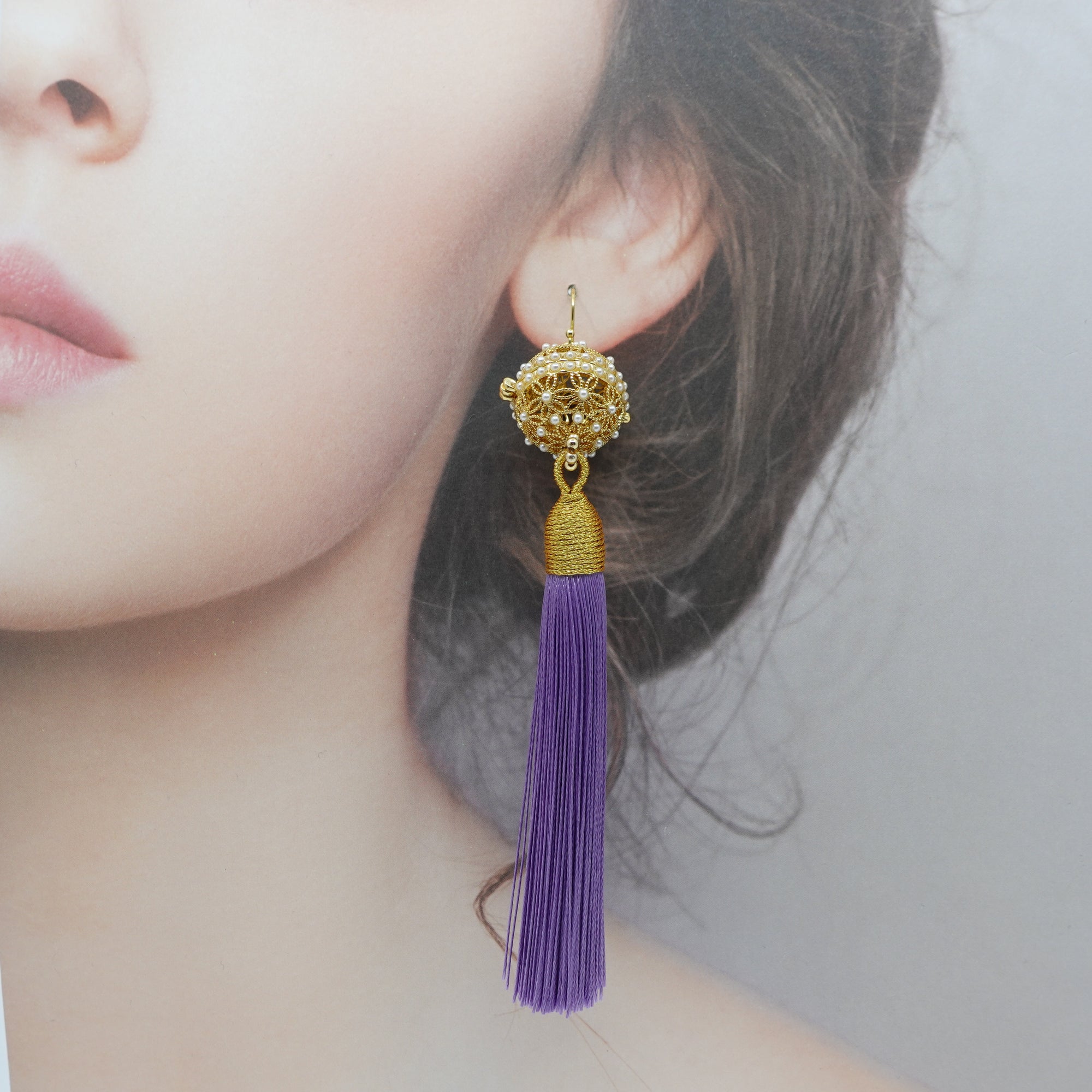 Herbal Locket Silk Tassel Earrings - Purple - Yun Boutique