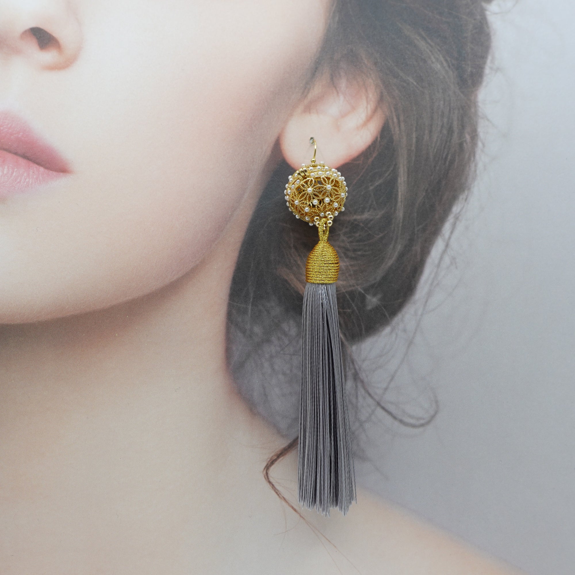 Herbal Locket Silk Tassel Earrings - Siver - Yun Boutique