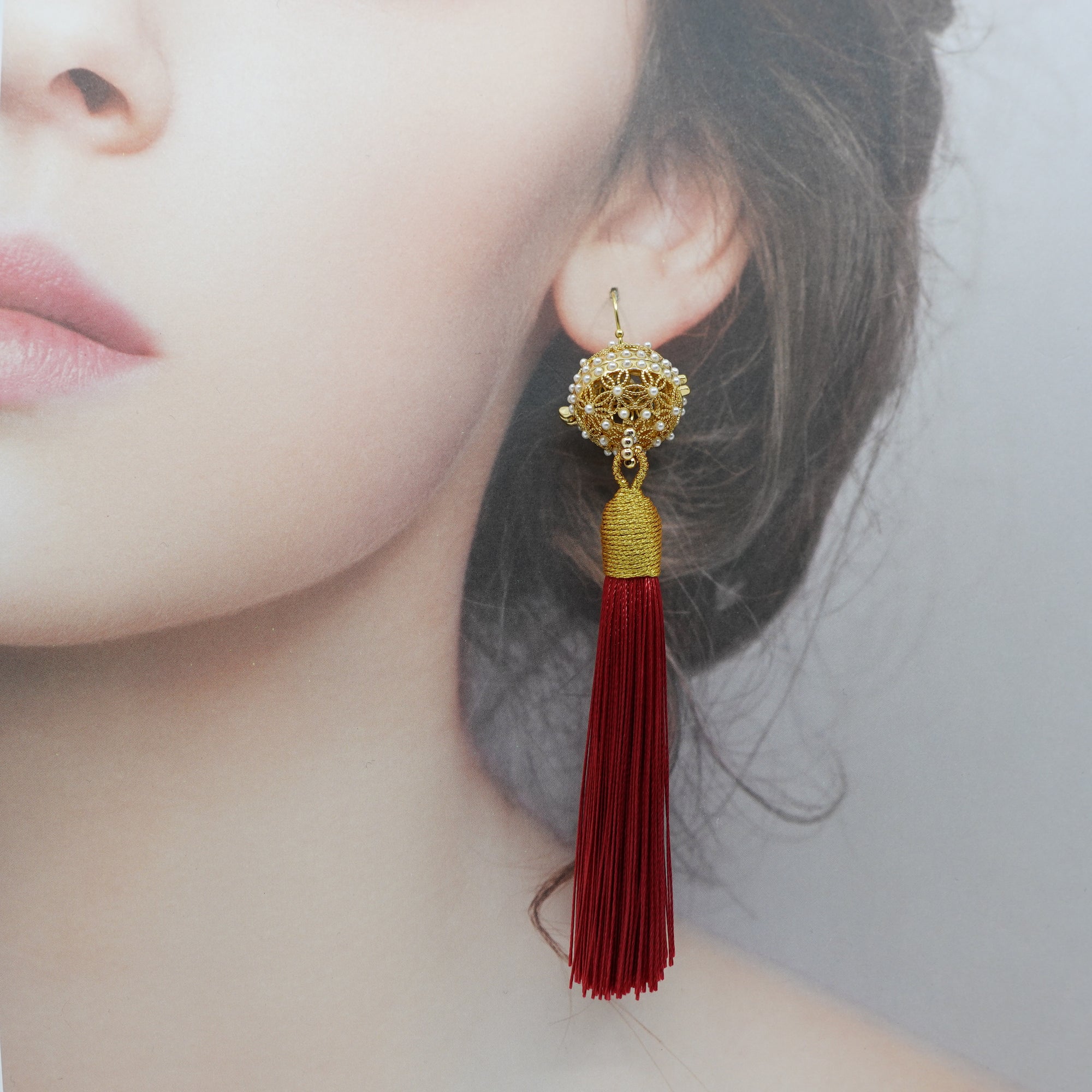 Herbal Locket Silk Tassel Earrings - Red Brown - Yun Boutique