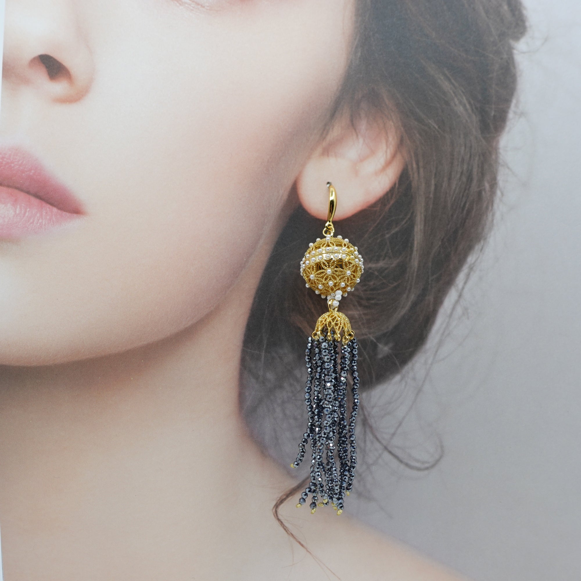 Herbal Locket Crystal Tassel Earrings - Terahertz Stone - Yun Boutique