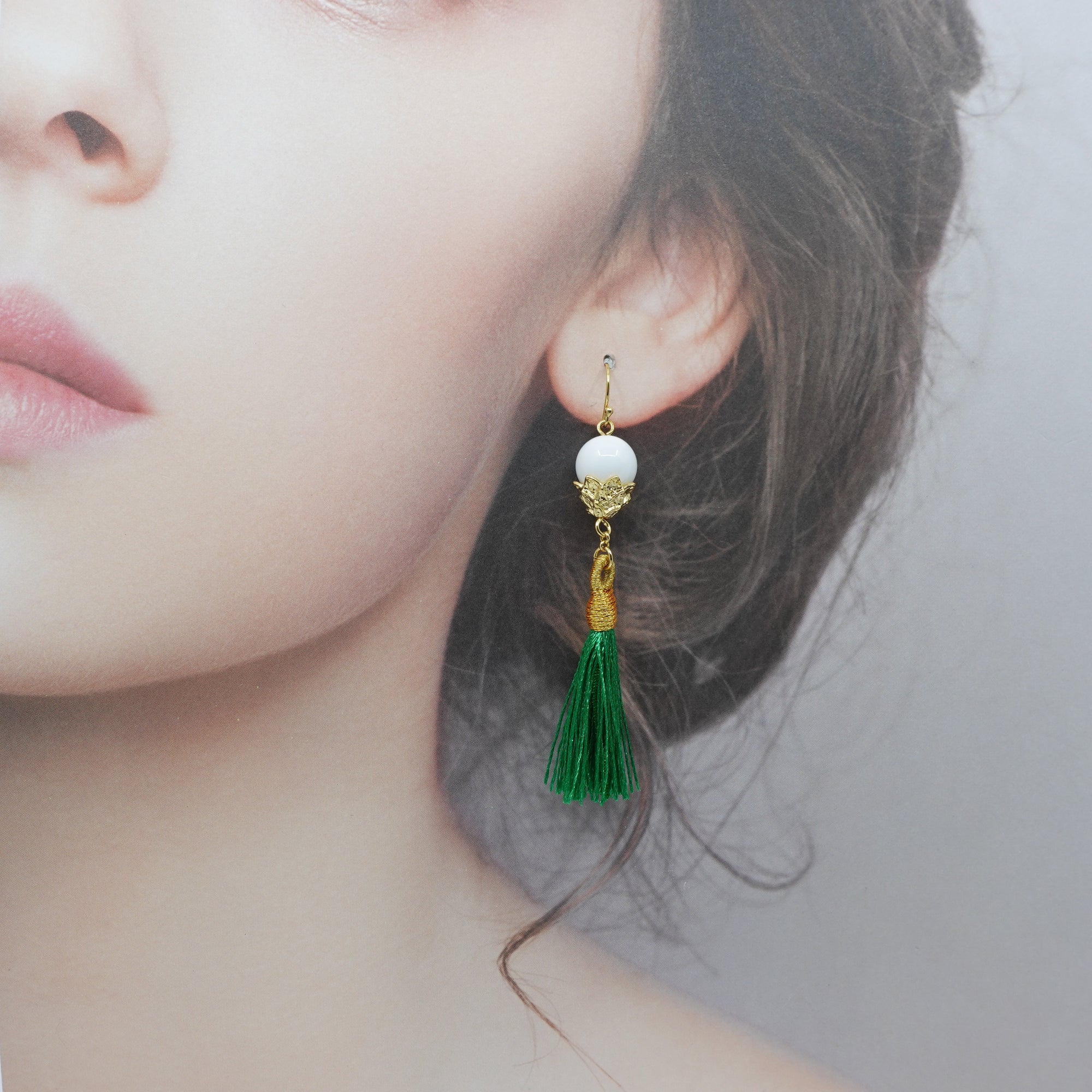 Little Lotus Silk Tassel Earrings - Green - Yun Boutique